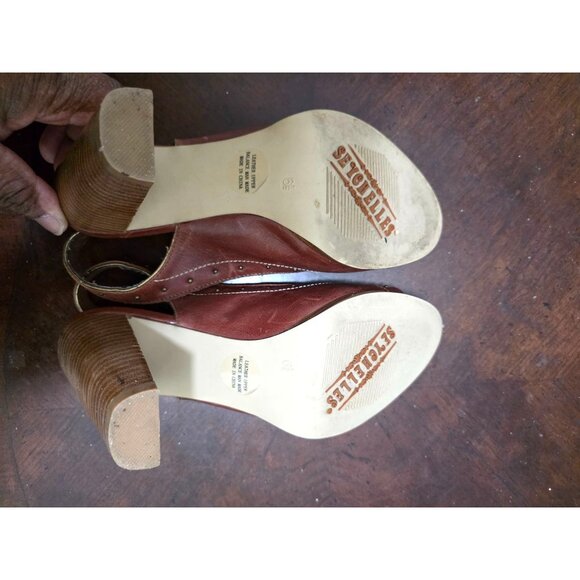 Seychelles Brown Studded Leather High Heel Sandals Size 6.5 Adjustable Strap - Picture 7 of 10